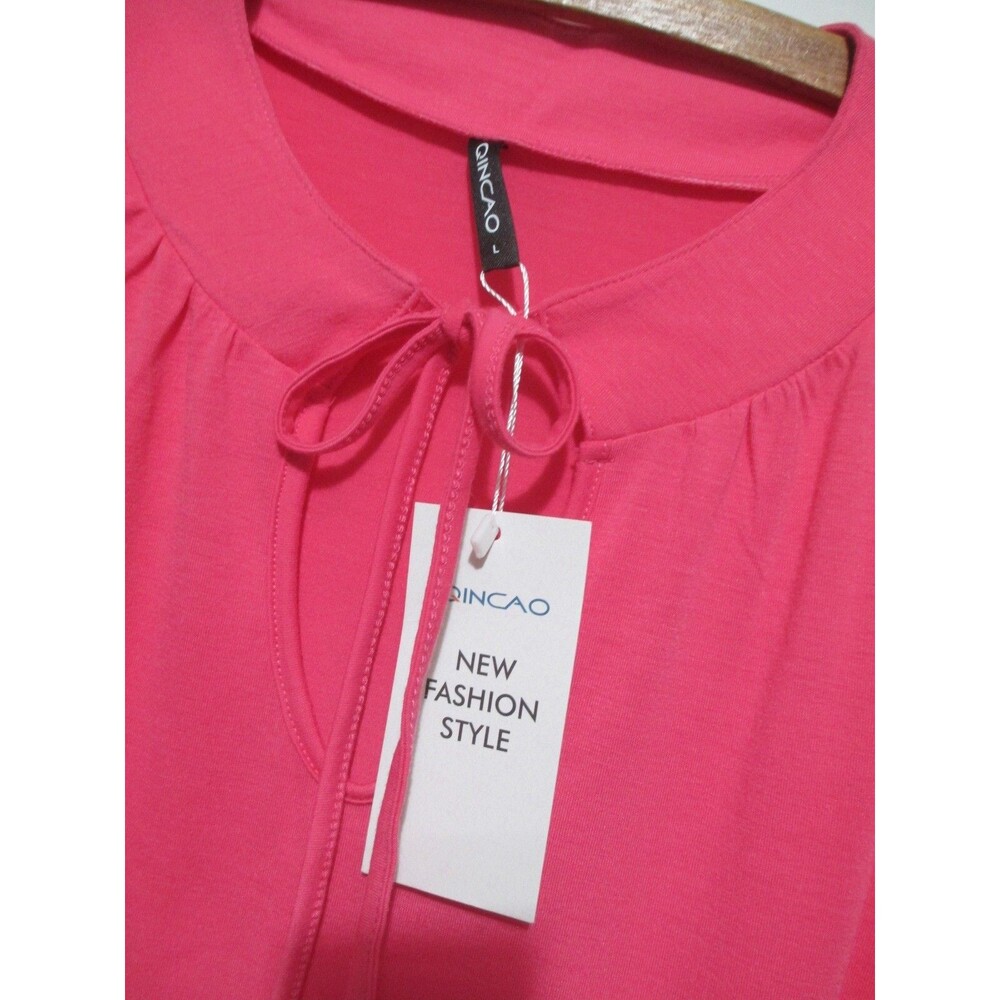 NWT QINCAO Pink Dress Size L Ruffle Sleeve Tiered - Picture 5 of 8